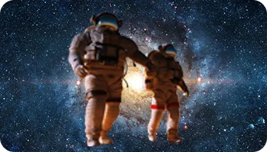 two astronatuts in space