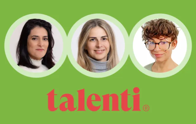Photos of the women leading our Tech teams with the logo of our partner Talenti, a digital platform that empowers women in the recruitment process.