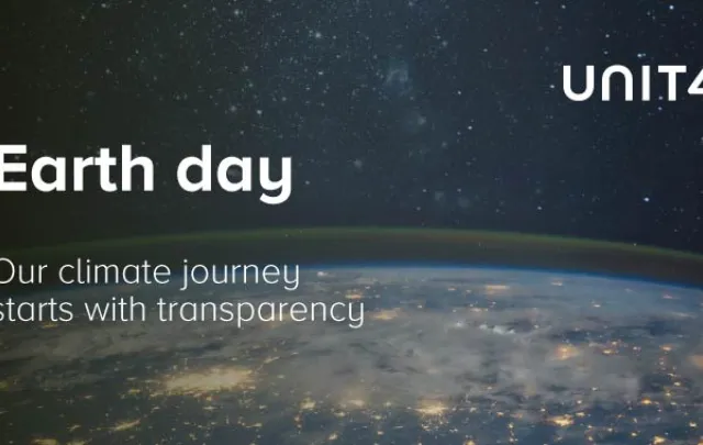 Earth seen from space with Earth Day messaging and the Unit4 logo.