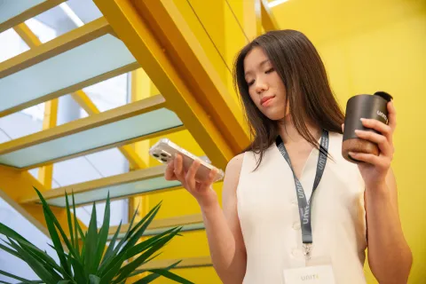Person holding phone.